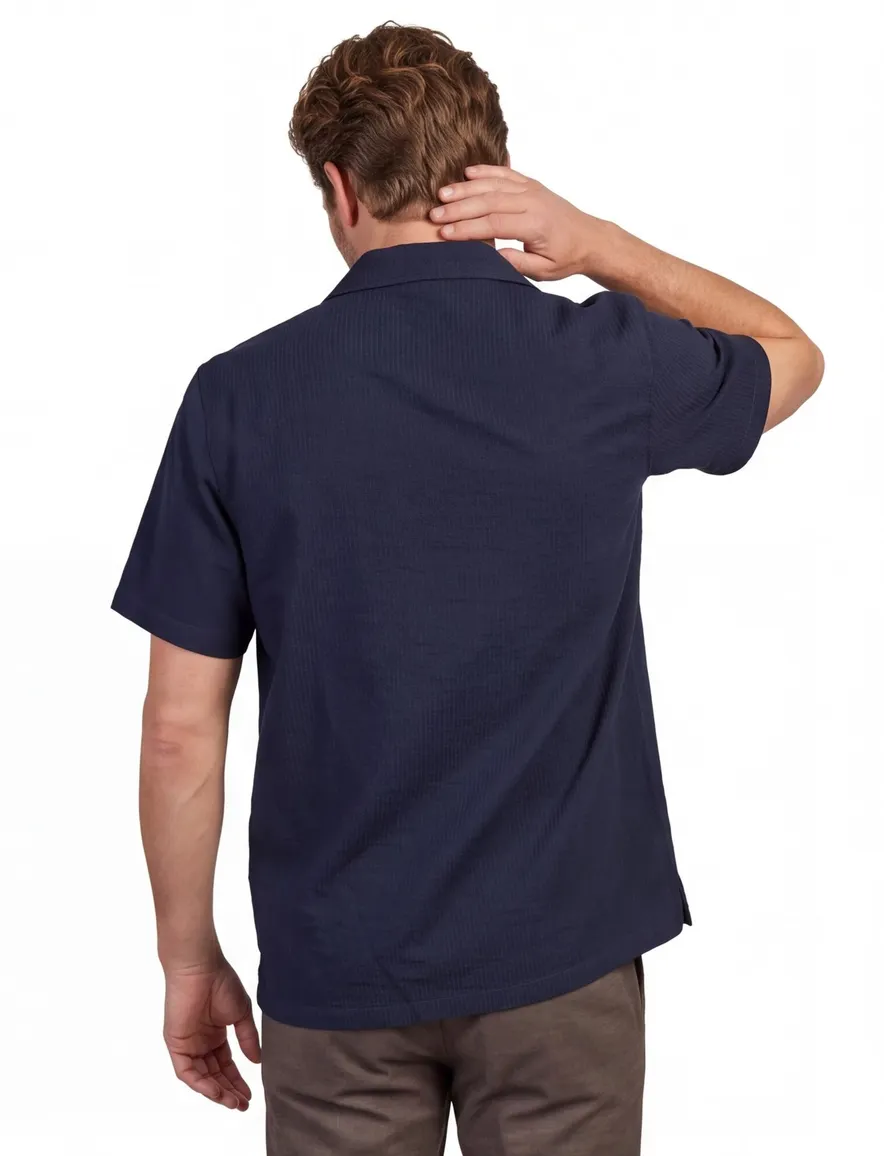 Overhemd BOSS Black donkerblauw structuur normale fit