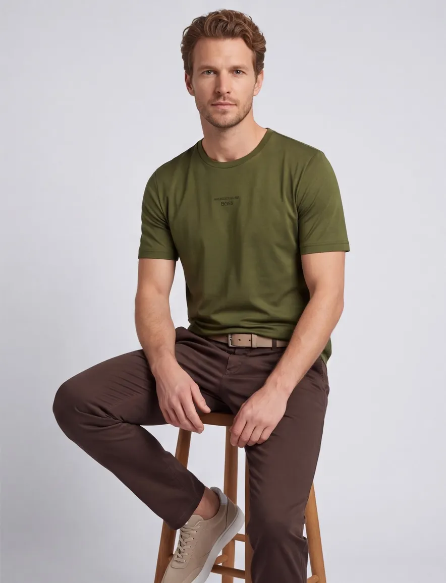 T-shirt BOSS Green donkergroen porsche print