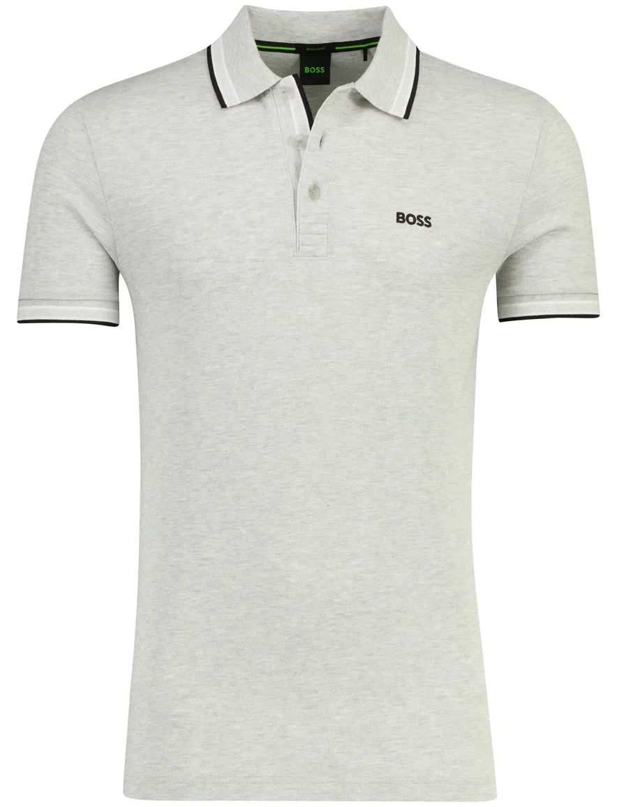 Boss Green poloshirt Paddy korte mouw lichtgrijs gemeleerd