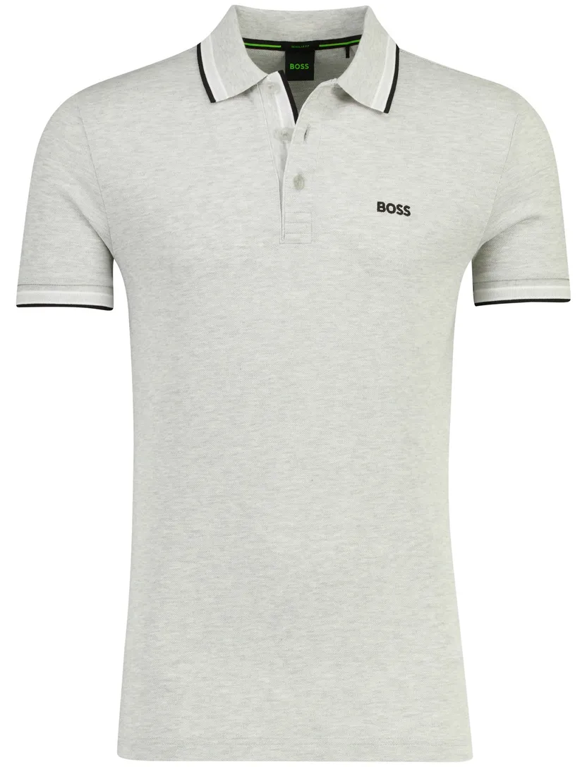 Lichtgrijs poloshirt Boss Green Paddy korte mouw gemeleerd