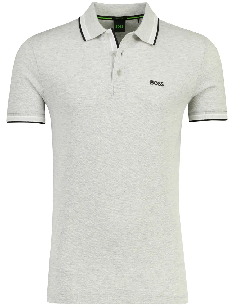 Poloshirt Boss Green Paddy korte mouw lichtgrijs gemeleerd