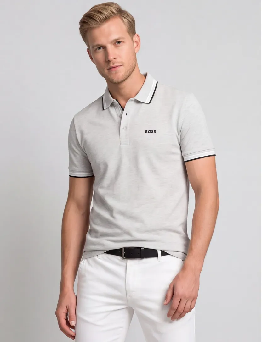 Lichtgrijs poloshirt Boss Green Paddy korte mouw gemeleerd