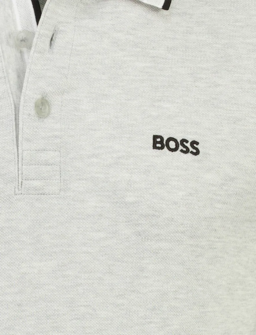 Poloshirt Boss Green Paddy korte mouw lichtgrijs gemeleerd