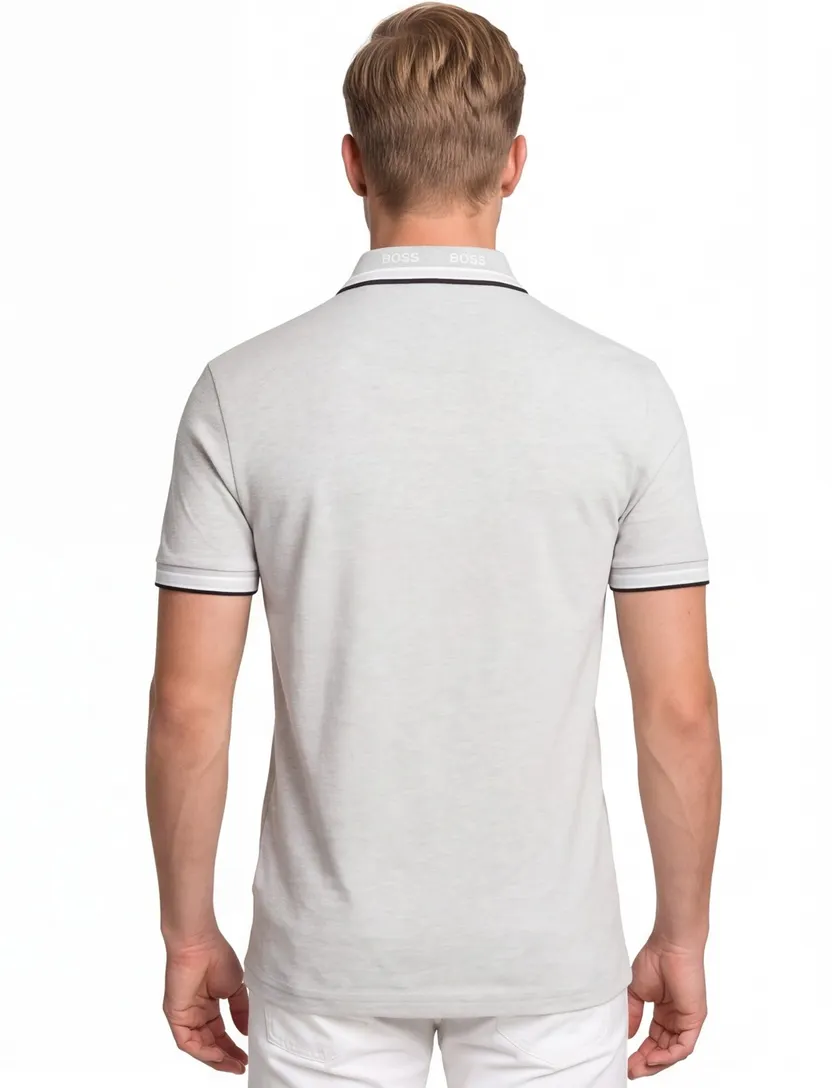 Lichtgrijs poloshirt Boss Green Paddy korte mouw gemeleerd