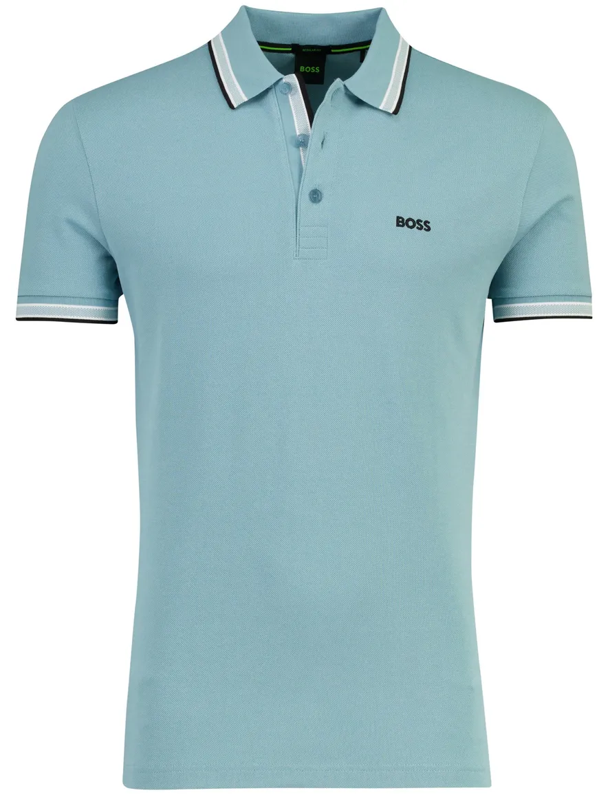 Boss Green poloshirt Paddy korte mouw turquoise katoen