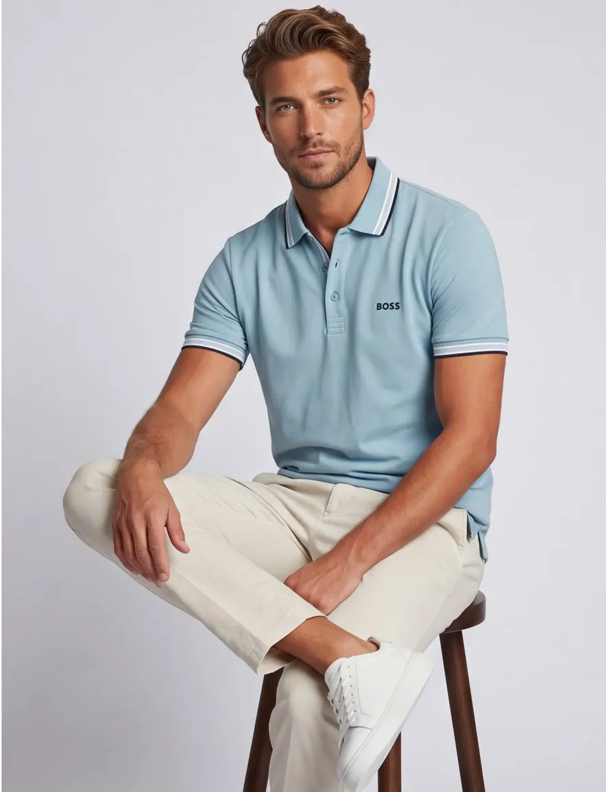 Poloshirt Boss Green Paddy korte mouw turquoise katoen