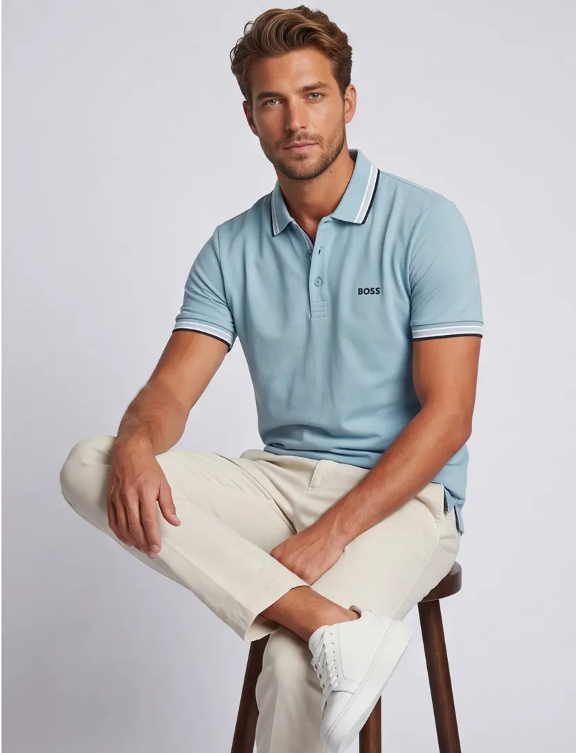 Turquoise poloshirt Boos Green Paddy korte mouw katoen