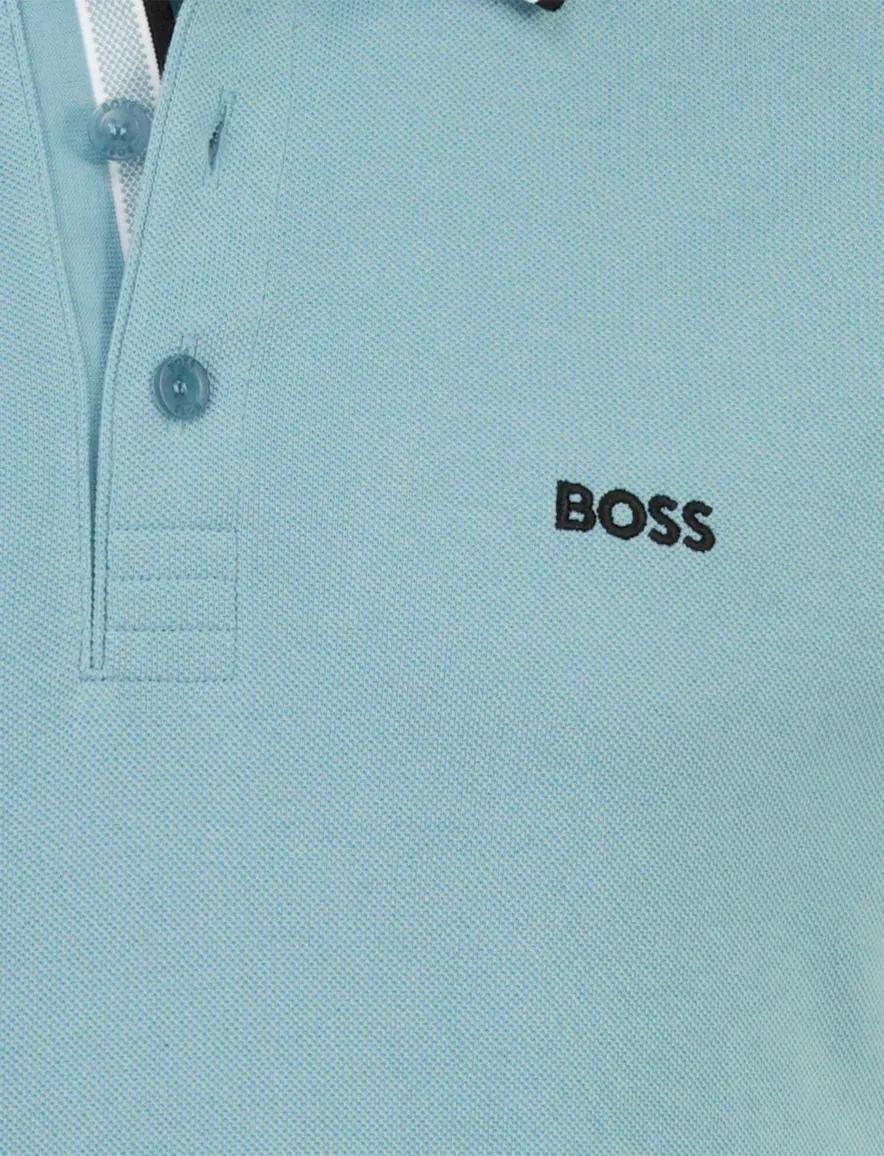 Boss Green poloshirt Paddy korte mouw turquoise katoen