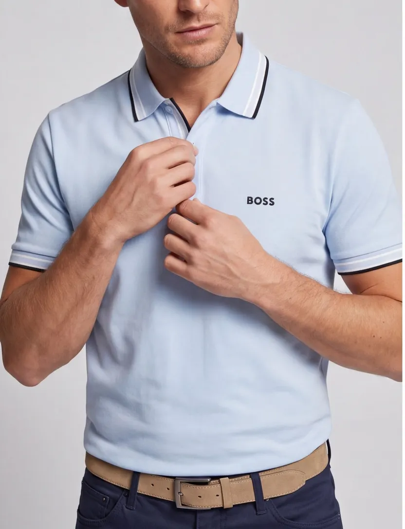 Lichtblauwe poloshirt Boss Green Paddy korte mouw katoen