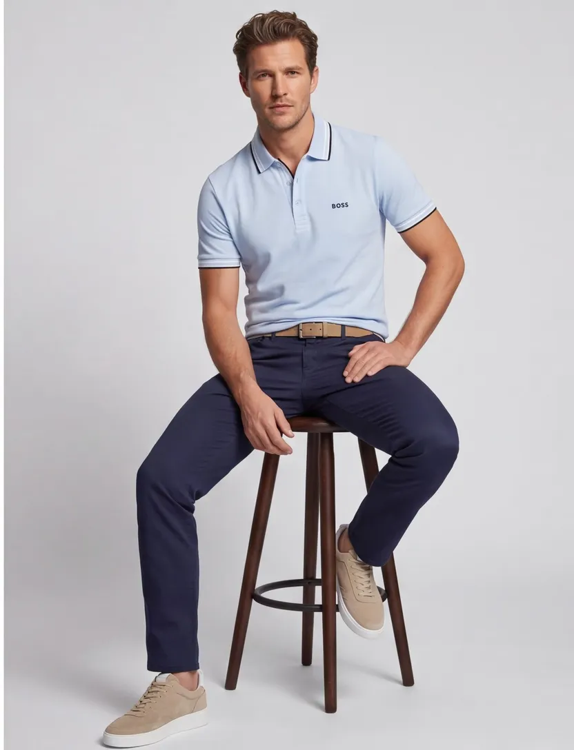 Lichtblauwe poloshirt Boss Green Paddy korte mouw katoen