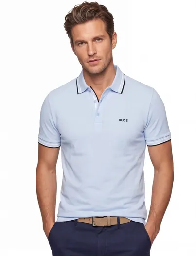 Hugo Boss Lichtblauwe poloshirt Boss Green Paddy korte mouw katoen