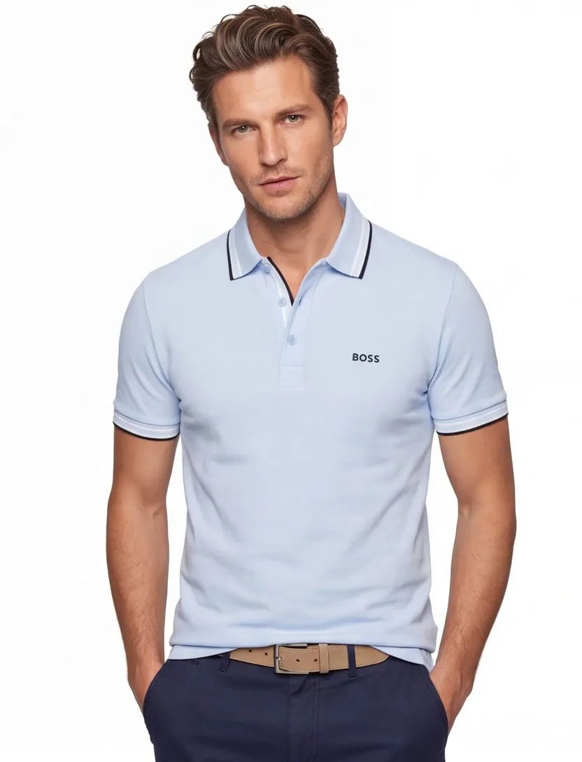 Lichtblauwe poloshirt Boss Green Paddy korte mouw katoen