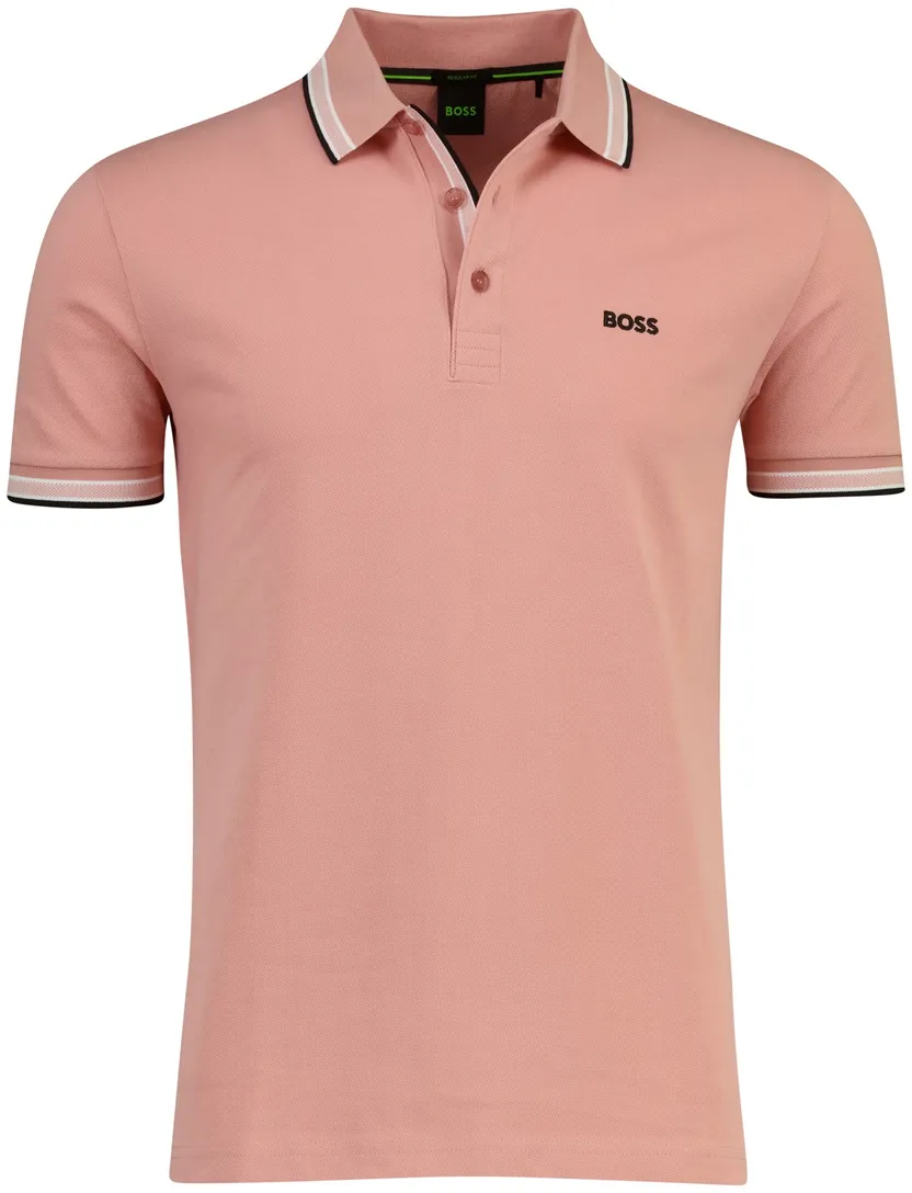 Pasteloranje poloshirt Boss Green Paddy korte mouw pique 3-knoops