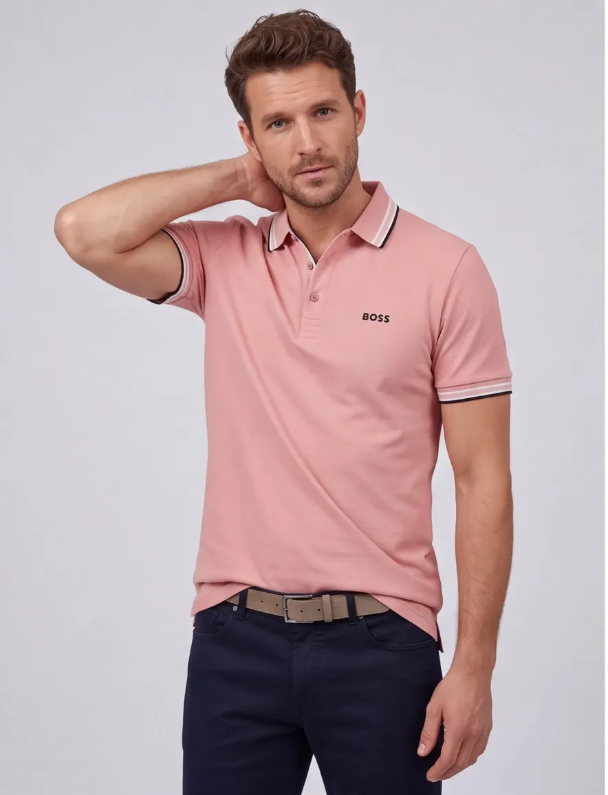 Poloshirt Boss Green Paddy korte mouw pasteloranje 3-knoops