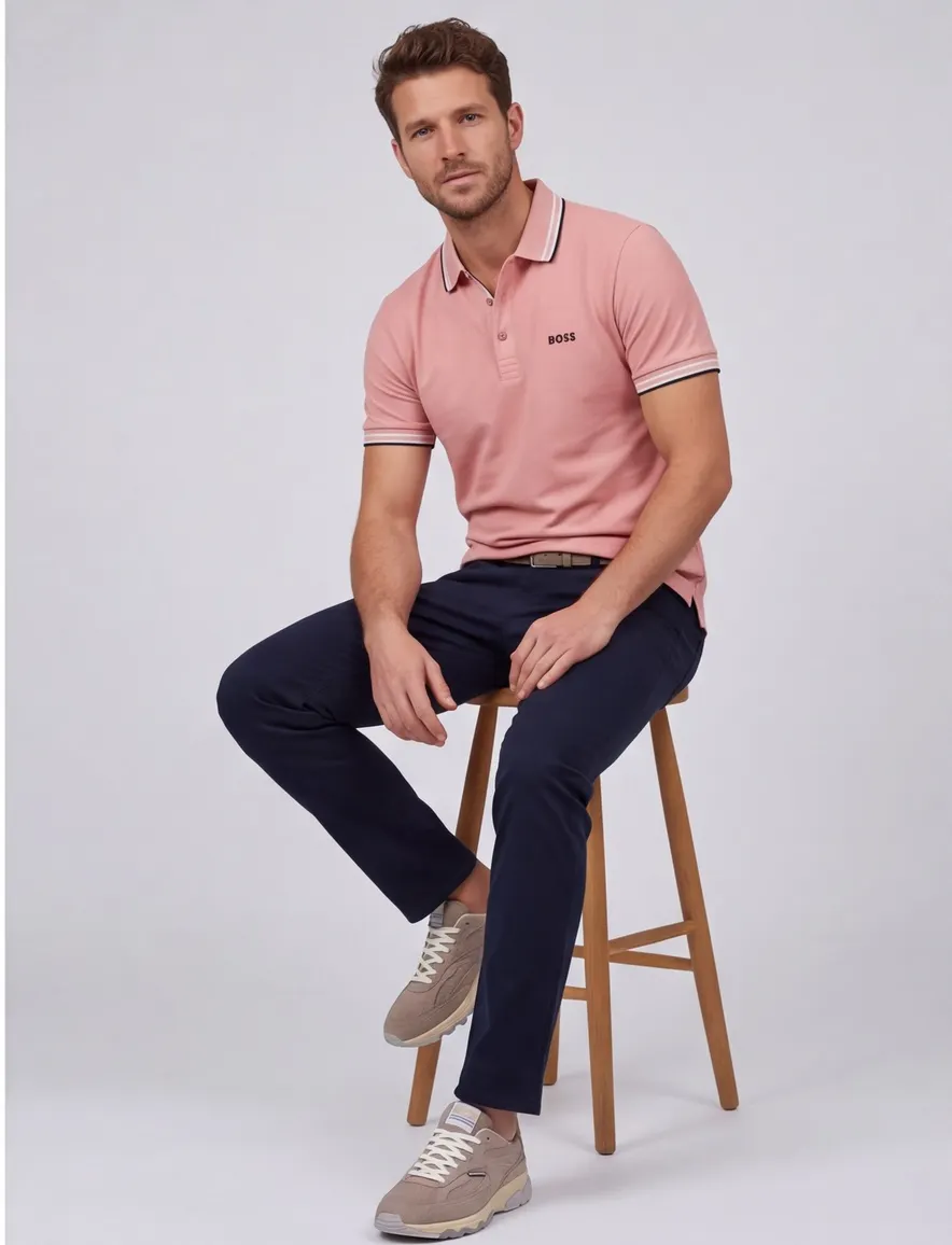 Poloshirt Boss Green Paddy korte mouw pasteloranje 3-knoops