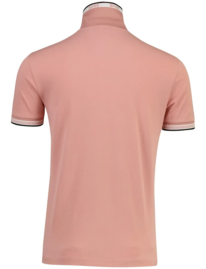 Pasteloranje poloshirt Boss Green Paddy korte mouw pique 3-knoops