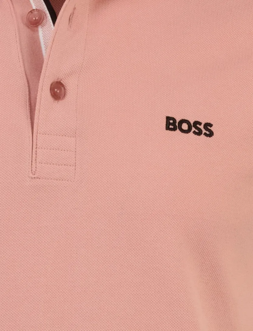 Pasteloranje poloshirt Boss Green Paddy korte mouw pique 3-knoops