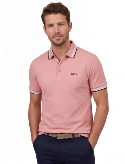 Hugo Boss Pasteloranje poloshirt Boss Green Paddy korte mouw pique 3-knoops