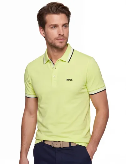 Hugo Boss Korte mouw polo BOSS Green Paddy geel pique
