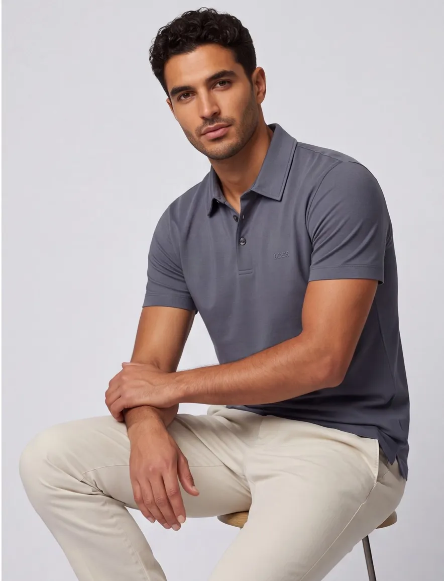 Poloshirt BOSS Black blauw slim fit jersey