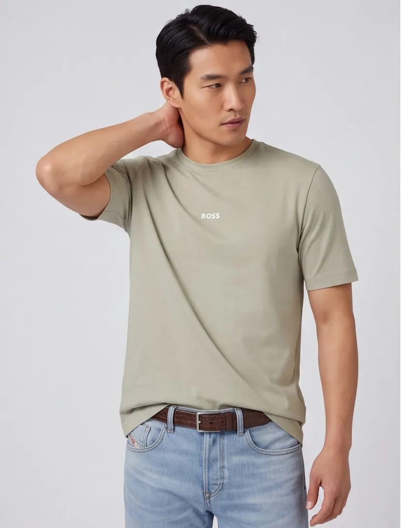 T-shirt BOSS grijs ronde hals stretch