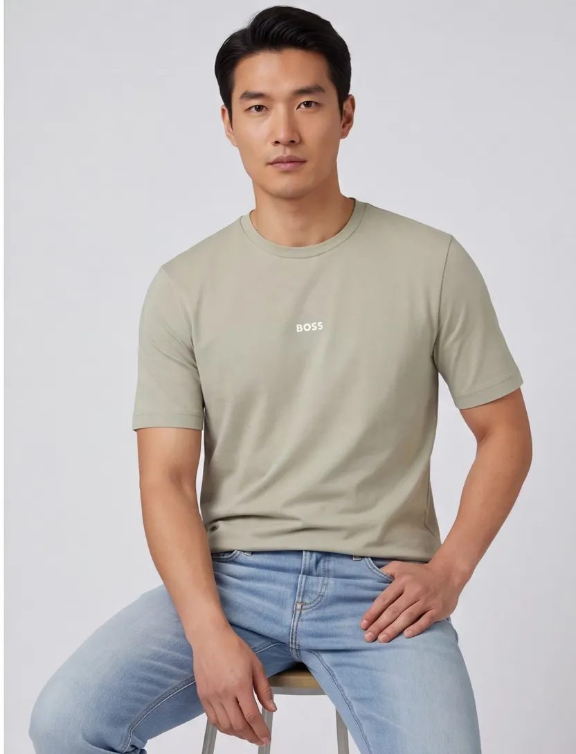 T-shirt BOSS grijs ronde hals stretch