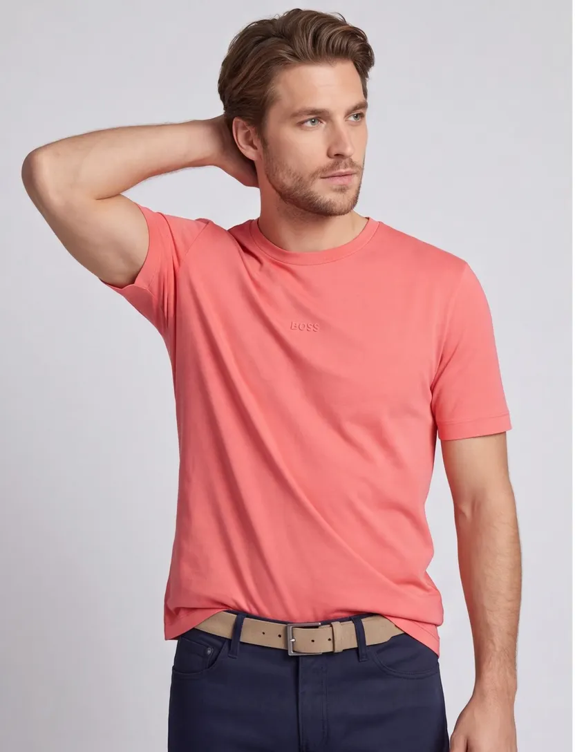 BOSS T-shirt roze wijde fit katoen met logo