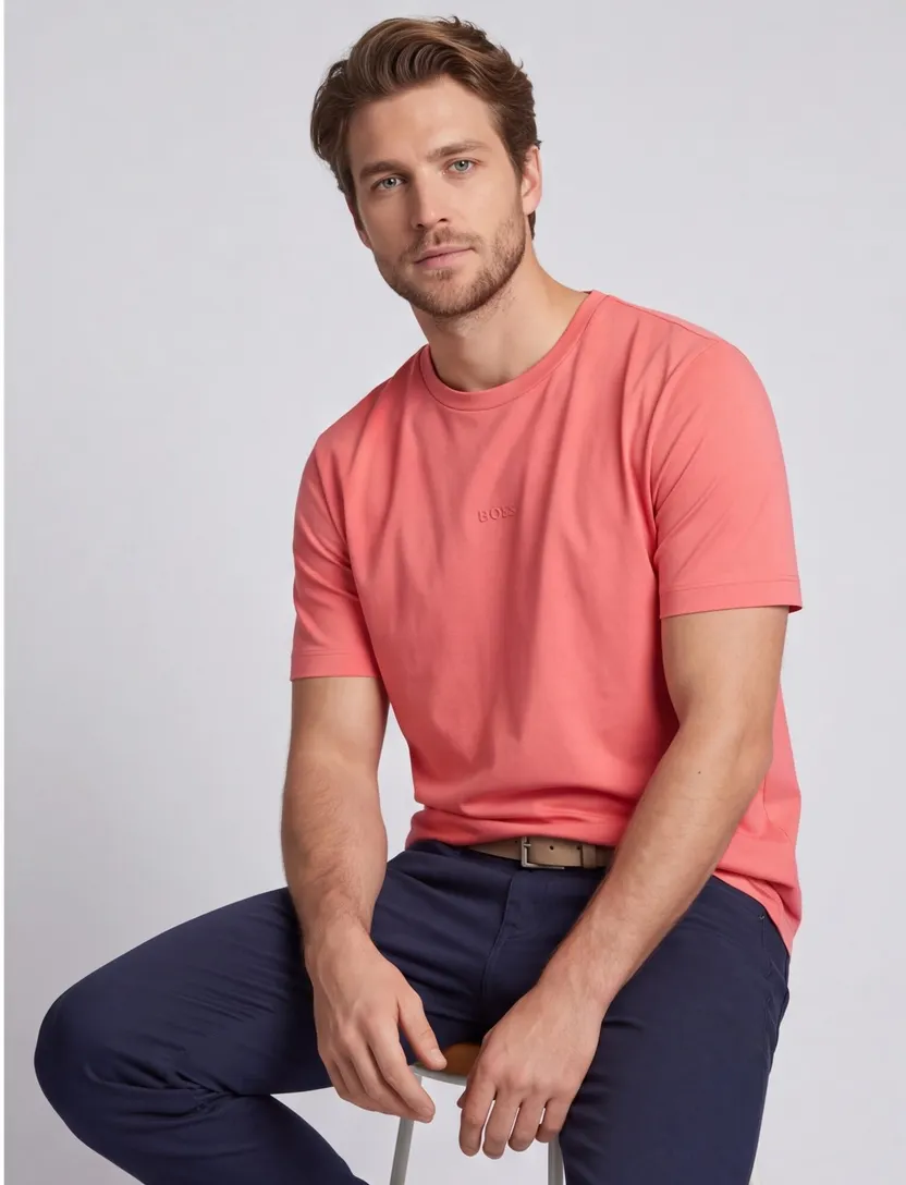 BOSS T-shirt roze wijde fit katoen met logo