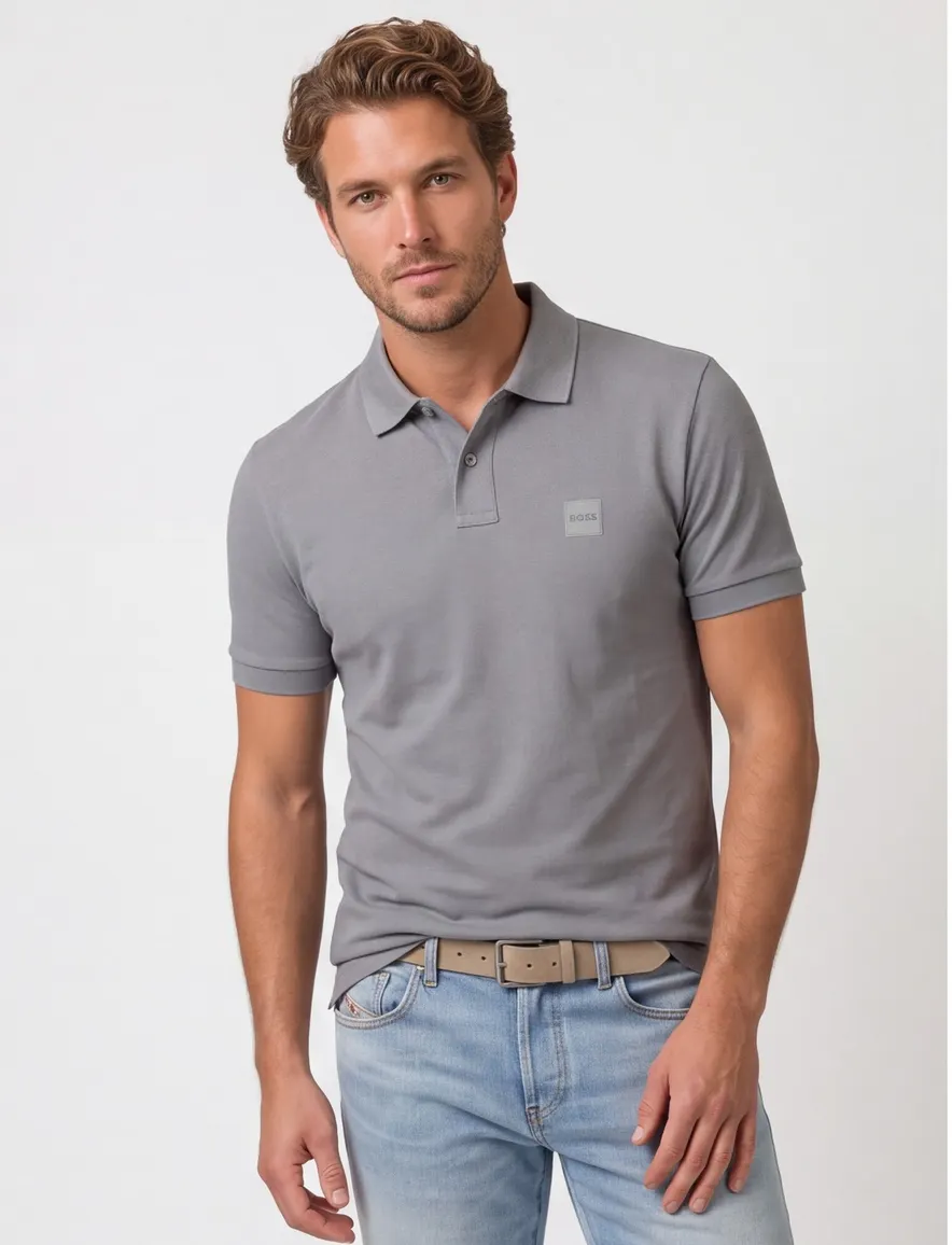 BOSS Orange Passenger poloshirt zilvergrijs