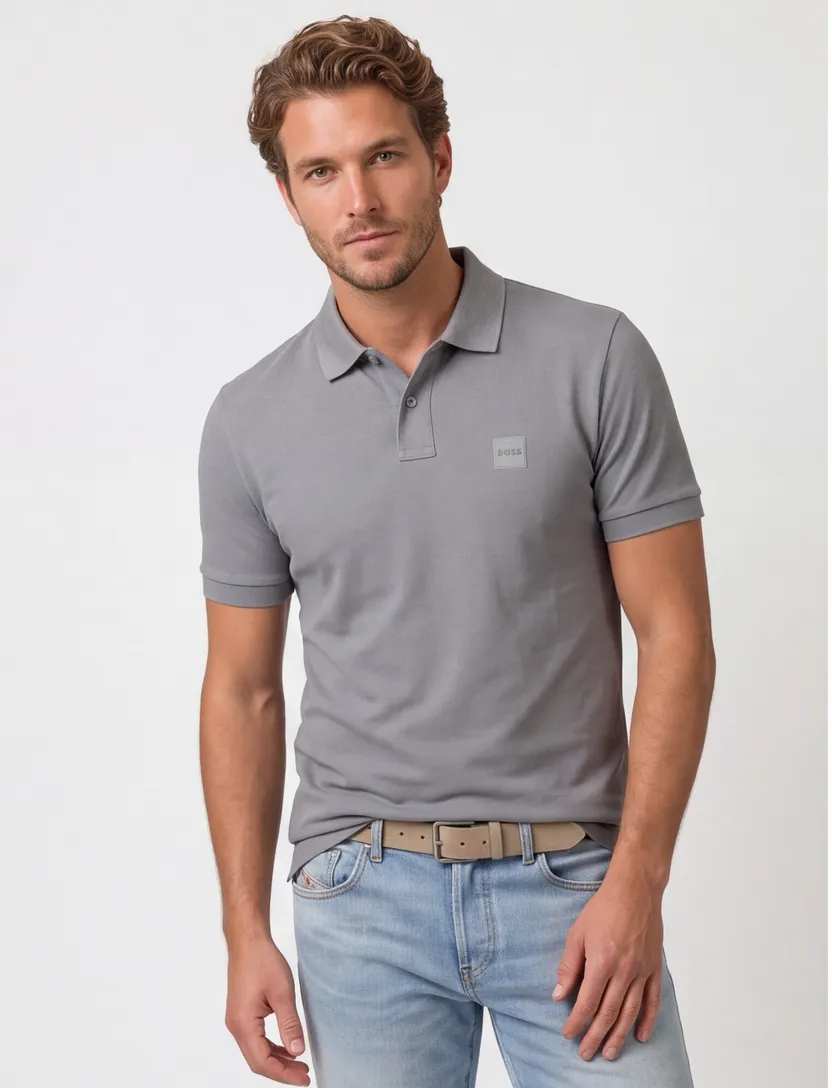 Zilverkleurig poloshirt BOSS Orange Passenger korte mouw