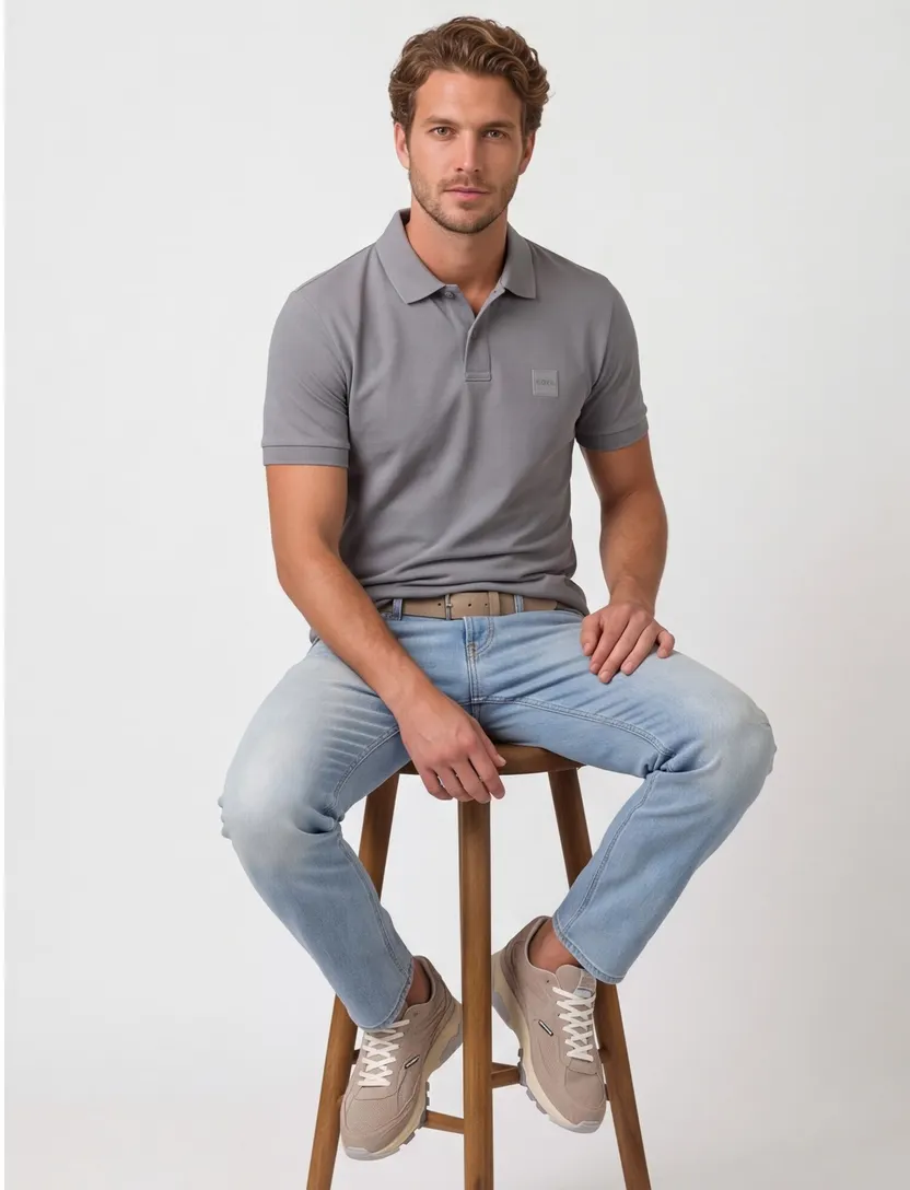 Zilverkleurig poloshirt BOSS Orange Passenger korte mouw