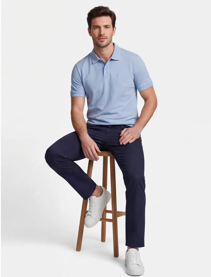 Lichtblauw poloshirt BOSS Orange Passenger korte mouw