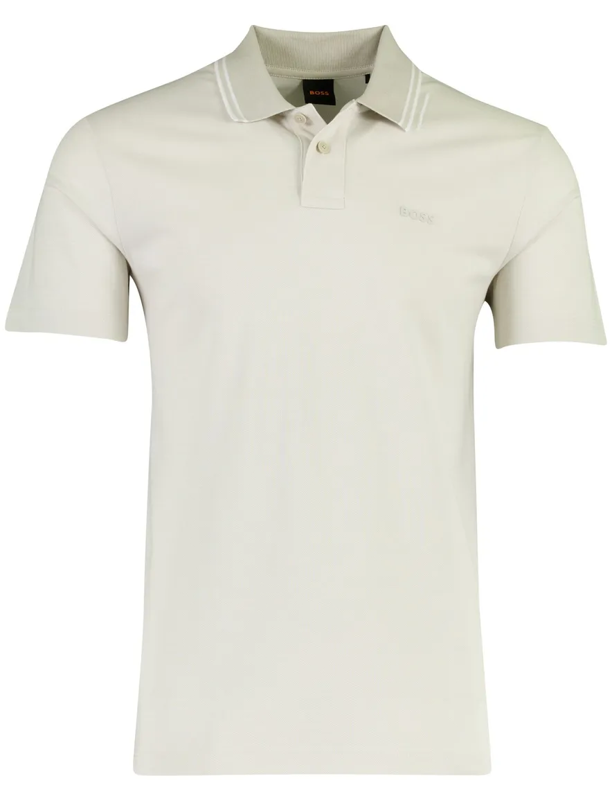 BOSS Orange Peoxford New polo creme witte kraagrandjes