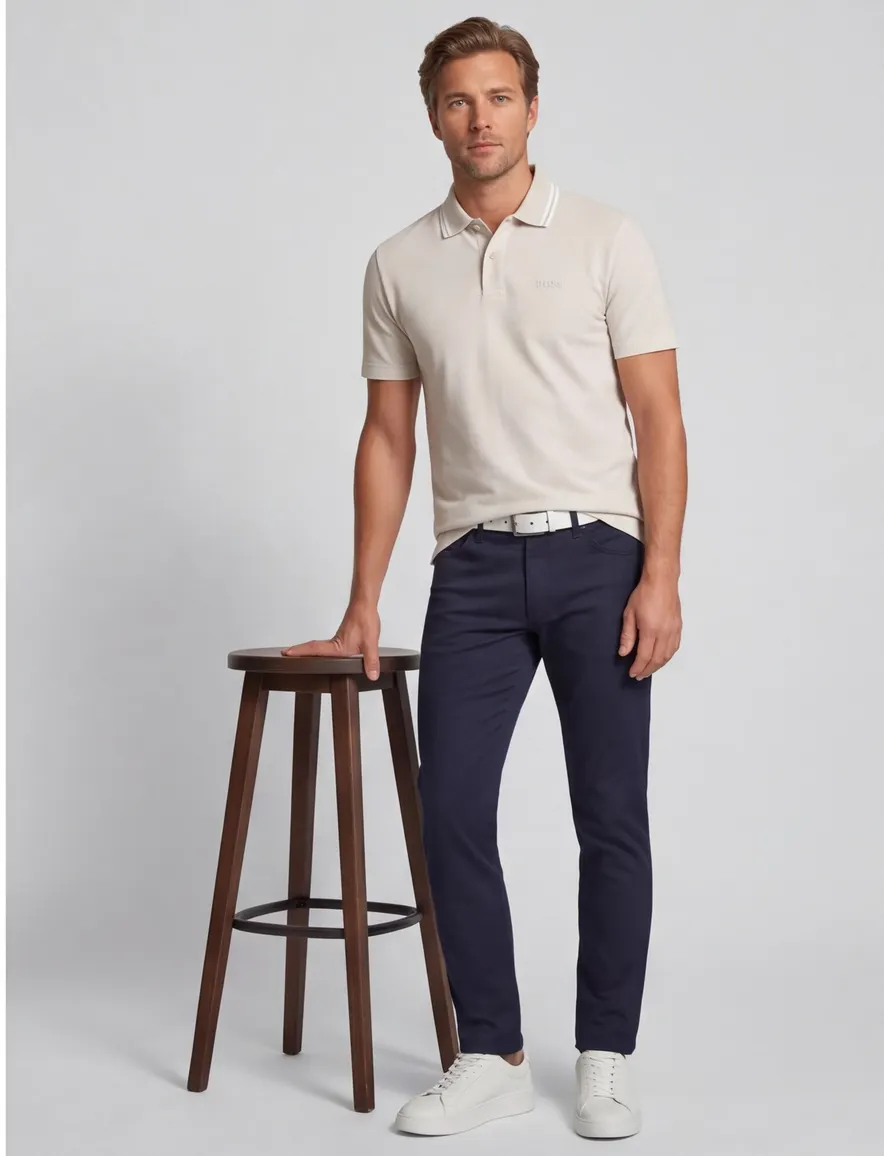 Polo BOSS Orange cremekleur witte kraag randen Peoxford New