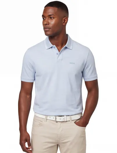 Hugo Boss Lichtblauw poloshirt Boss Orange Peoxfordnew 2-knoops