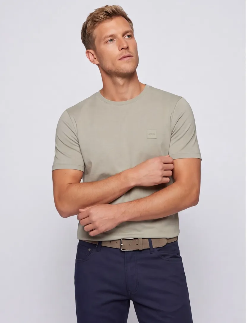 BOSS Orange T-shirt ronde hals creme katoen
