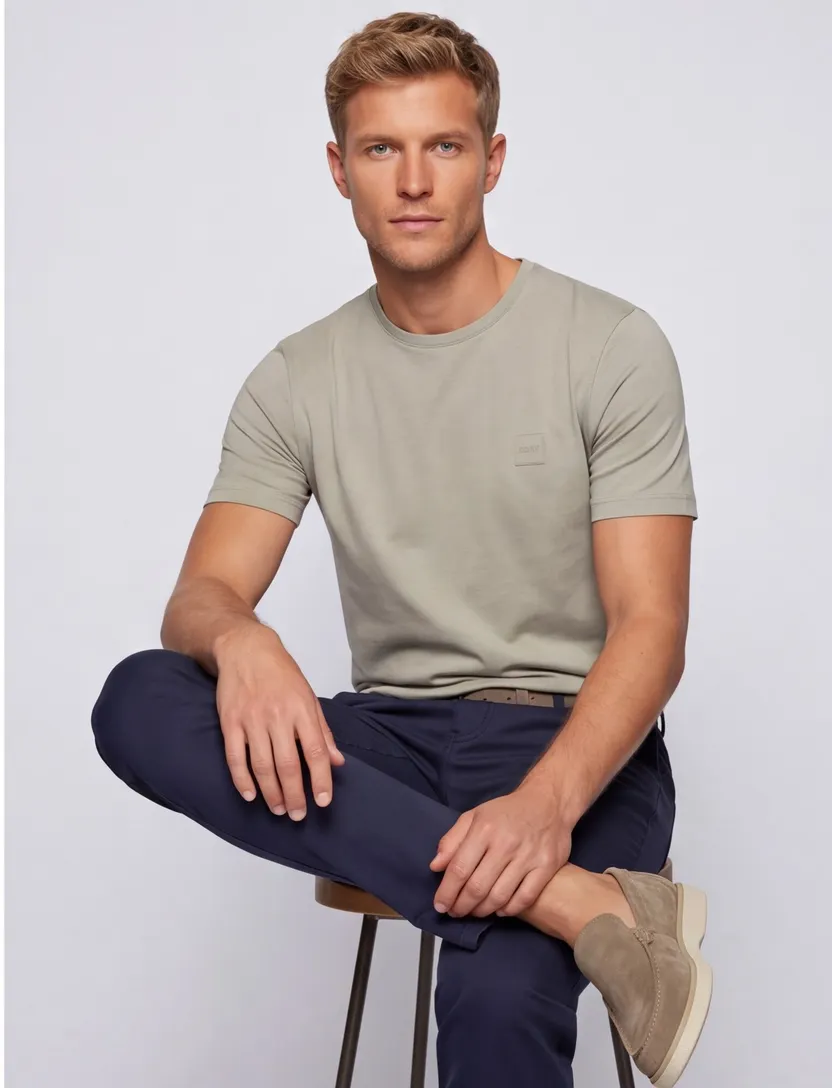 BOSS Orange T-shirt ronde hals creme katoen