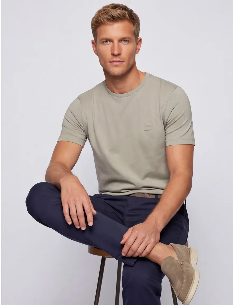 T-shirt BOSS Orange creme katoen normale fit