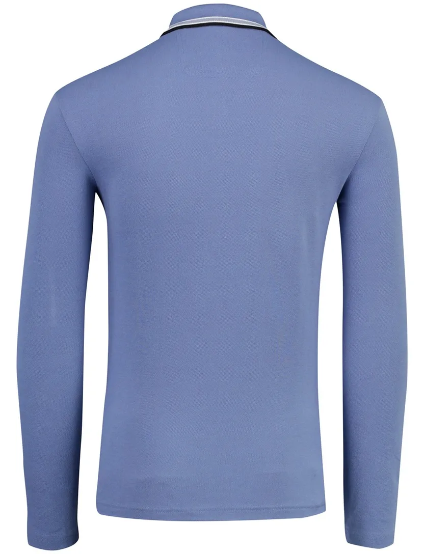 Lange mouw Plisy polo BOSS Green blauw 3-knoops