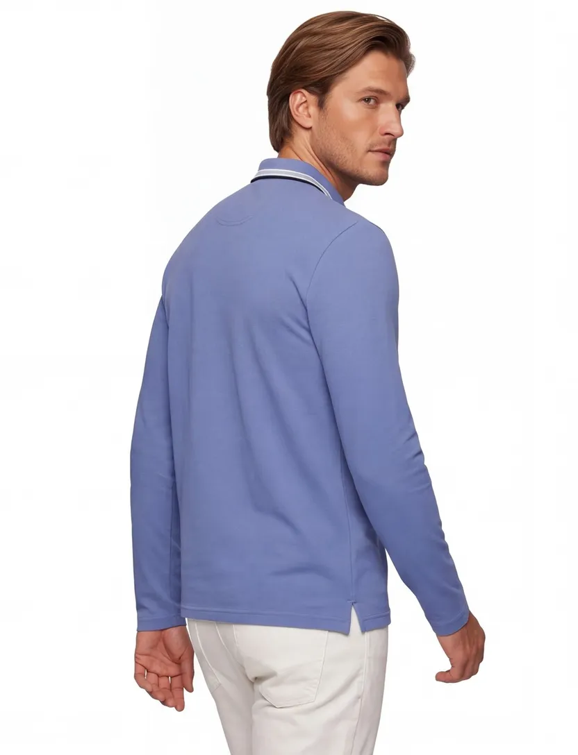 Lange mouw Plisy polo BOSS Green blauw 3-knoops