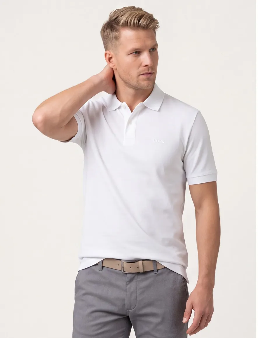 Boss Black Pallas poloshirt korte mouw wit 2 knoops