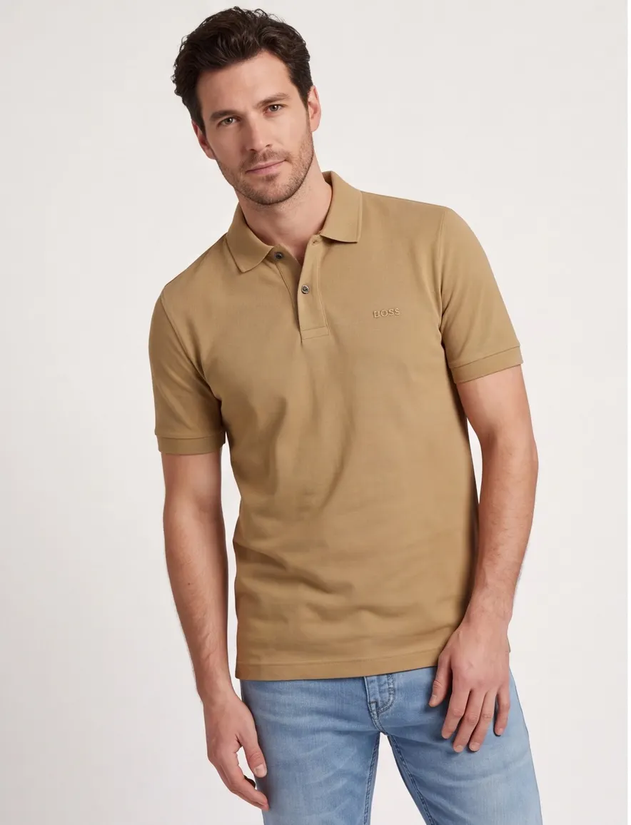 BOSS Black poloshirt Pallas lichtbruin