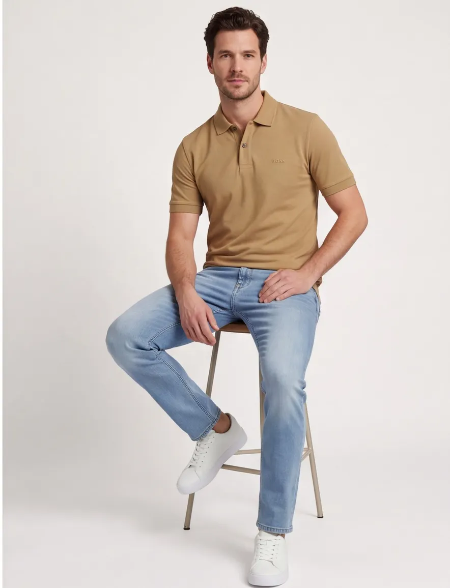 BOSS Black poloshirt Pallas lichtbruin