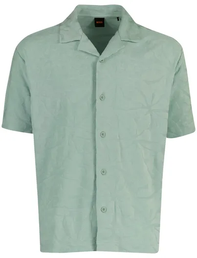 Hugo Boss Poloshirt doorknoop BOSS Orange turquoise geprint structuur