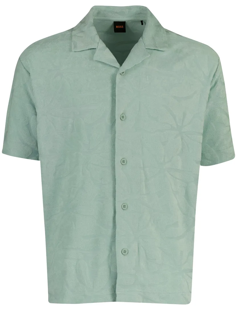 Poloshirt doorknoop BOSS Orange turquoise geprint structuur