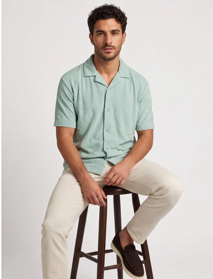 Poloshirt doorknoop BOSS Orange turquoise geprint structuur
