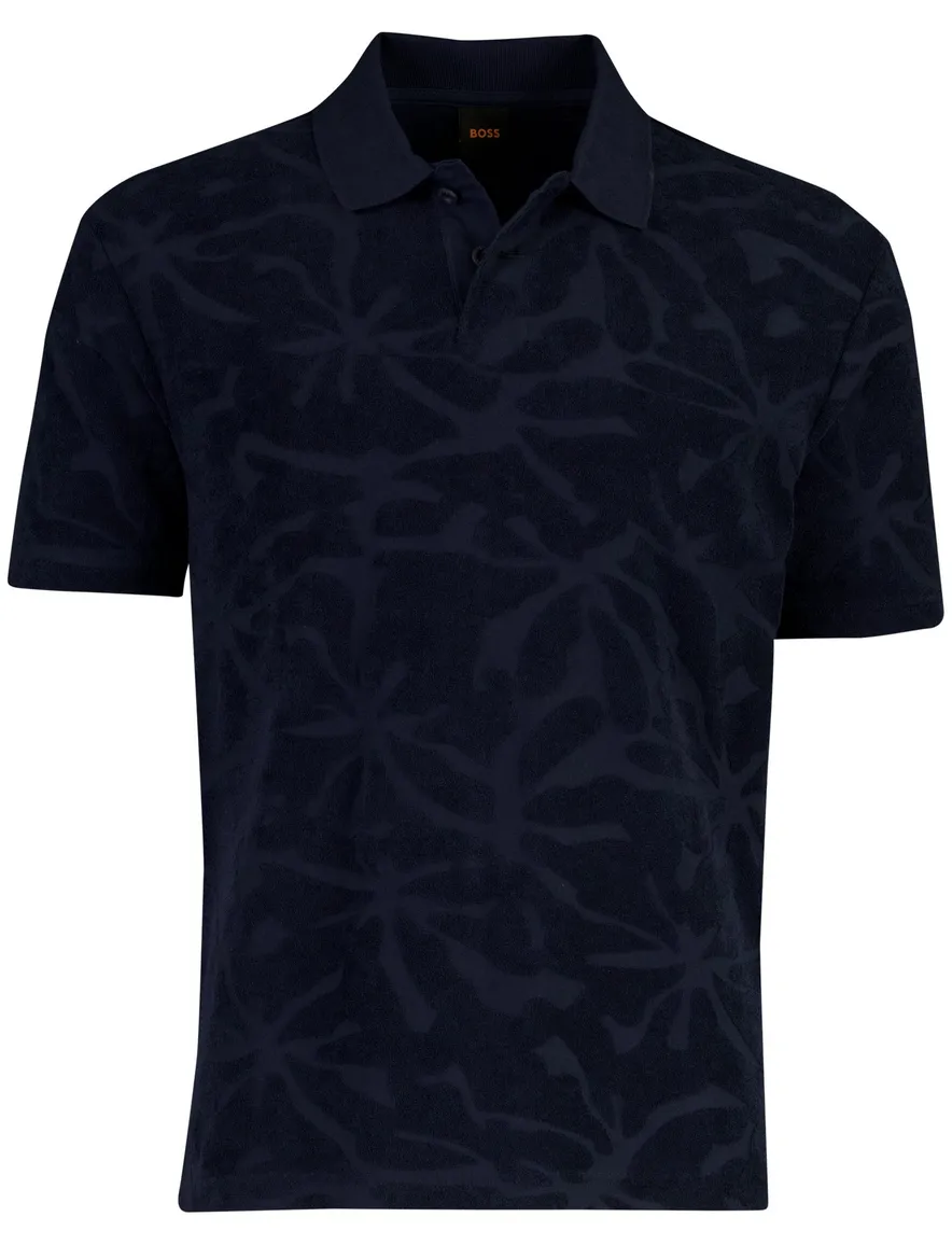 Poloshirt BOSS Orange donker blauw structuur katoen