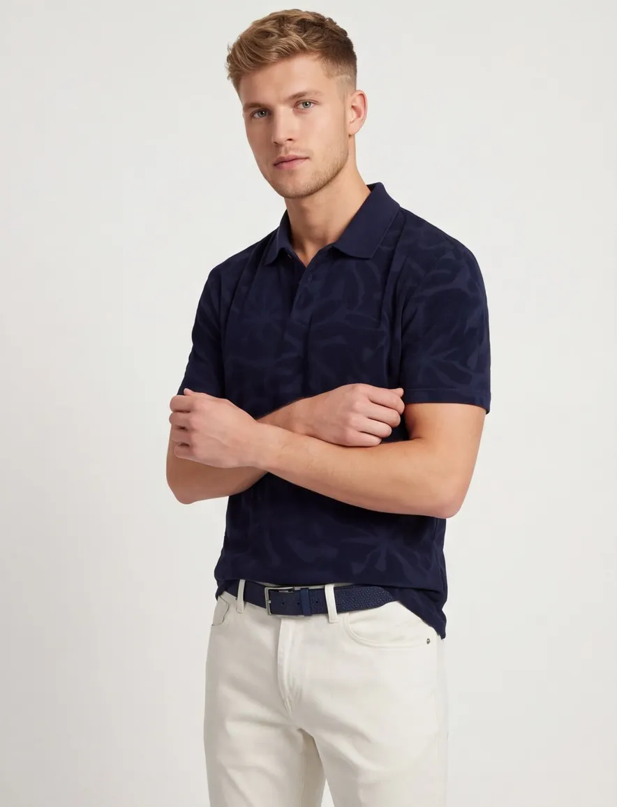 Poloshirt BOSS Orange donkerblauw structuur