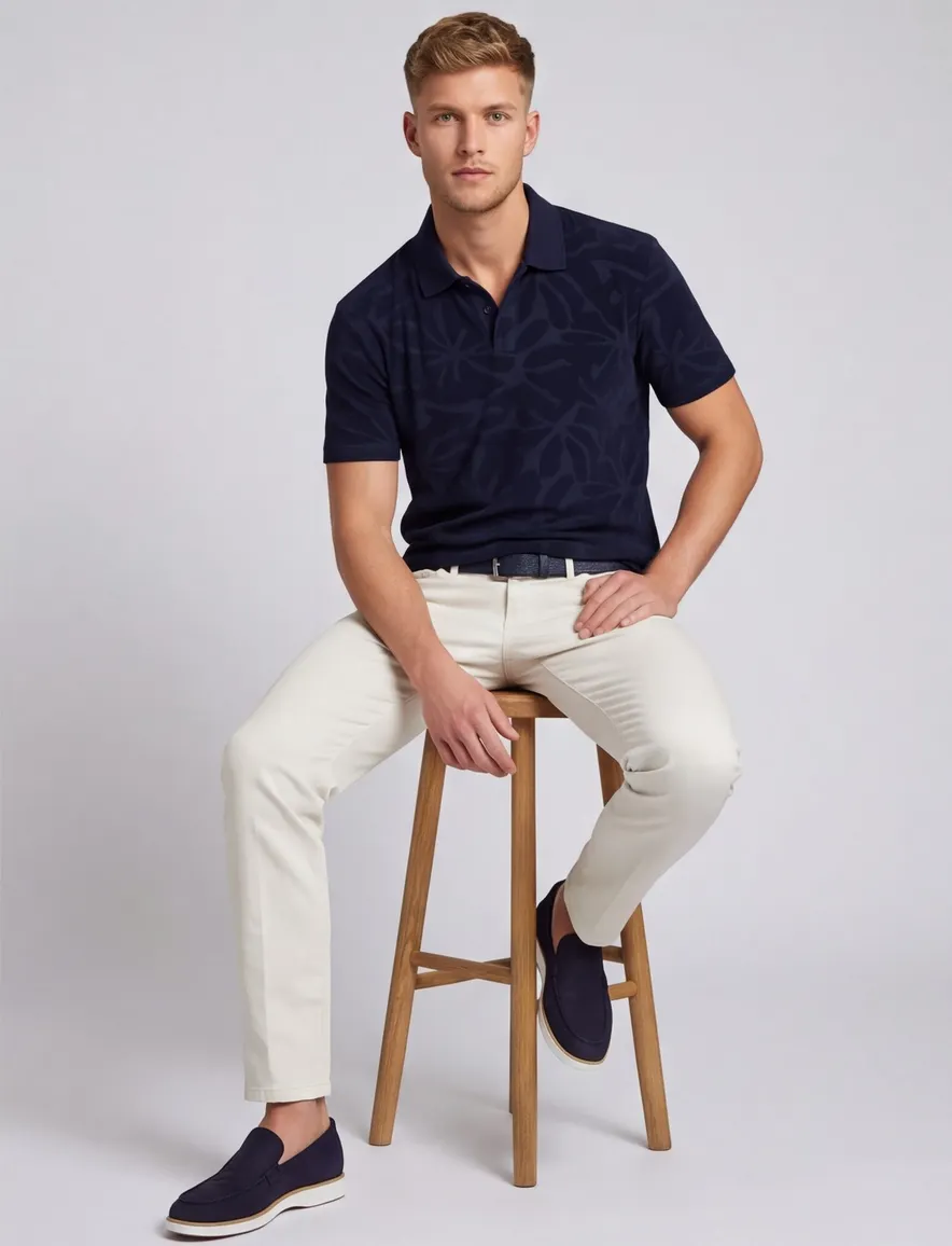 Poloshirt BOSS Orange donkerblauw structuur