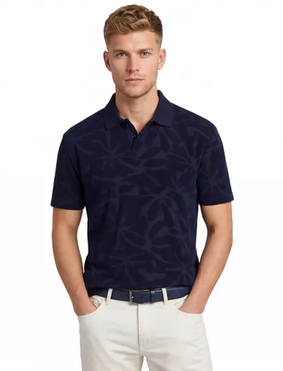 Hugo Boss Poloshirt BOSS Orange donker blauw structuur katoen